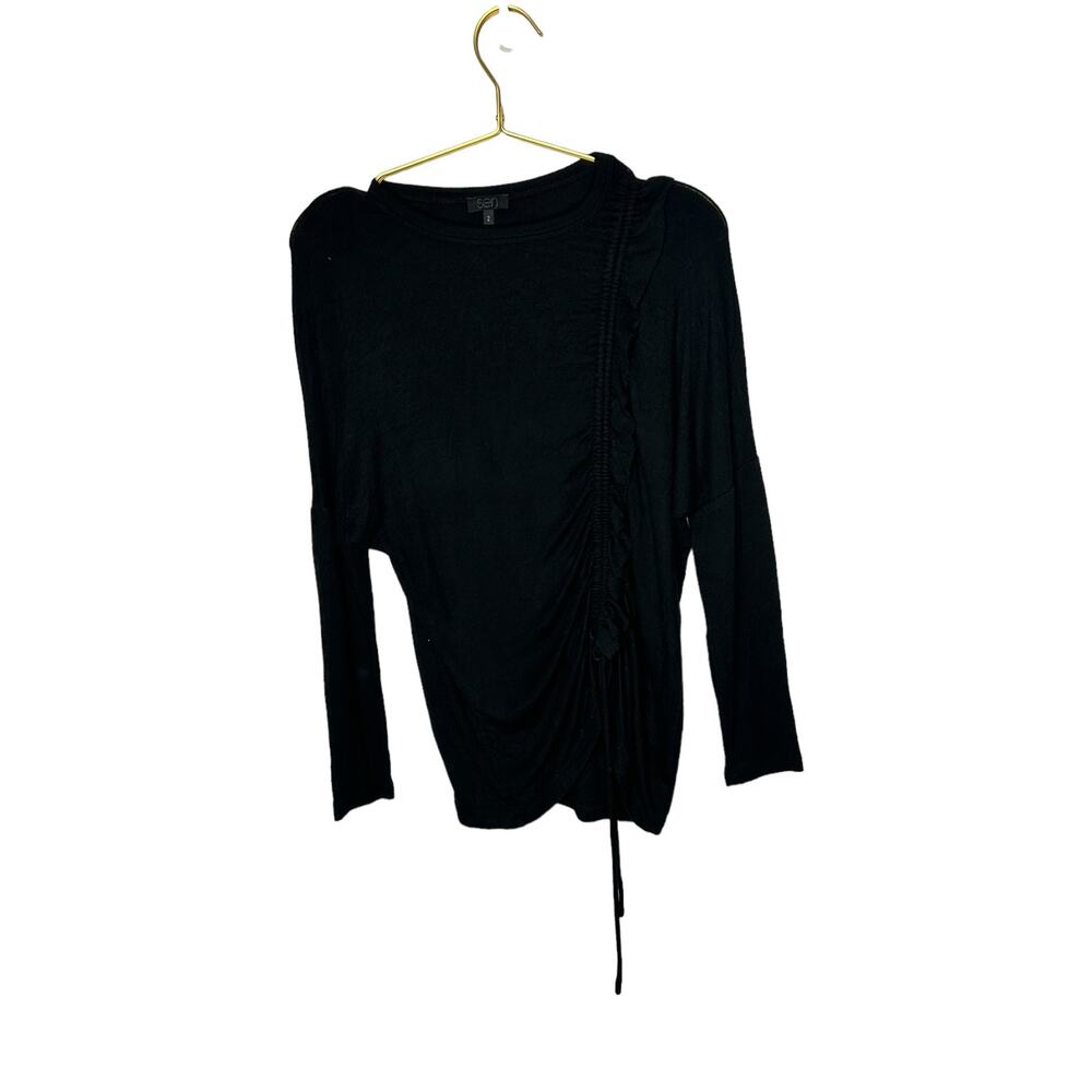 SEN womens black top ruffled ruched sz 2‎ Medium
